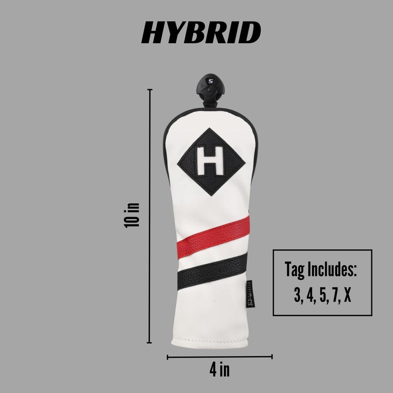 Majek Retro Golf Headcover White Red and Black Vintage Leather Style Hybrid Head Cover Classic Look, Wheel Tag Includes Numbers 3 Through 7 Plus X - Image 4